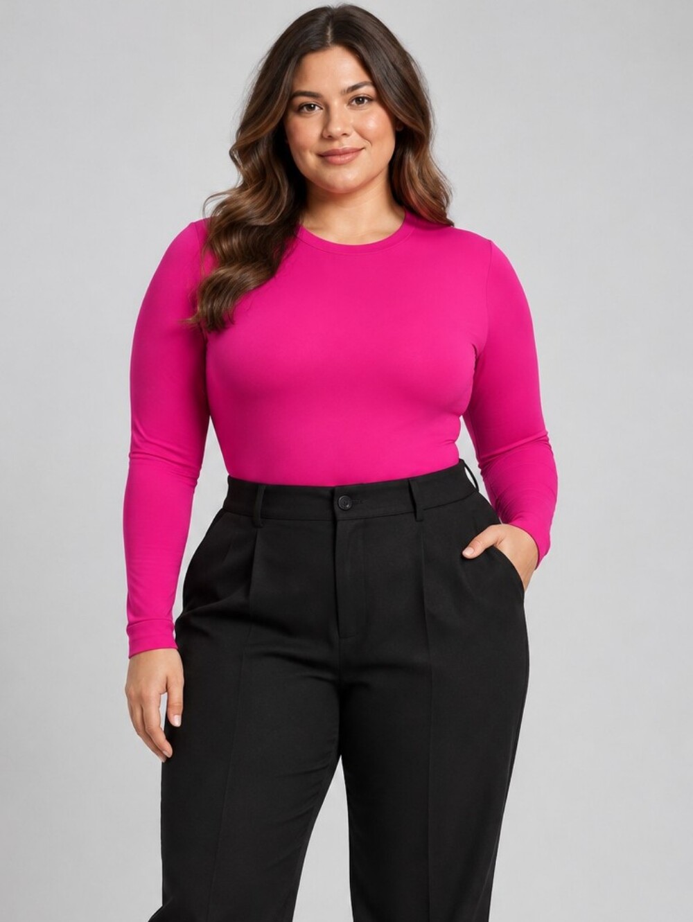 Good American Sculpting Modern Long Sleeve Bodysuit Fuchsia Size 5/2X